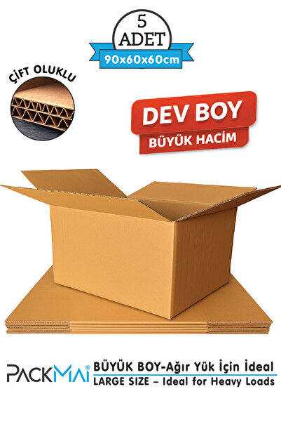 PackMai 90x60x60cm 5ADET Ekstra BÜYÜK Çift Oluklu Kalın Karton Koli (Ekstra B...