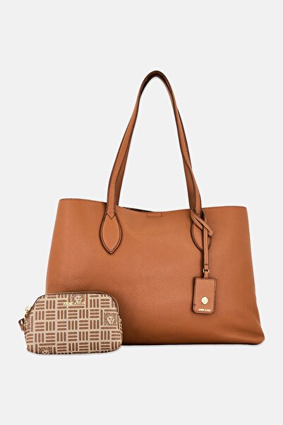 Anne Klein Women 2 Pcs Brand Logo Shoulder Bag With Pouch, Brown