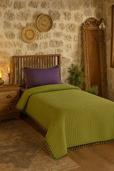 LaraLisa Tasseled Reversible 180X250 cm Bedspread 1 Piece 50X70 cm Pillowcase...