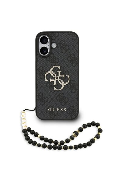 Guess Калъф за iPhone 17 с кабел, Hardcase 4G Classic Logo с каишка, Черен