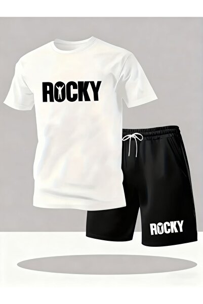 AEMİ Unisex Rocky Printed Shorts Tshirt 2-Piece Top and Bottom Set