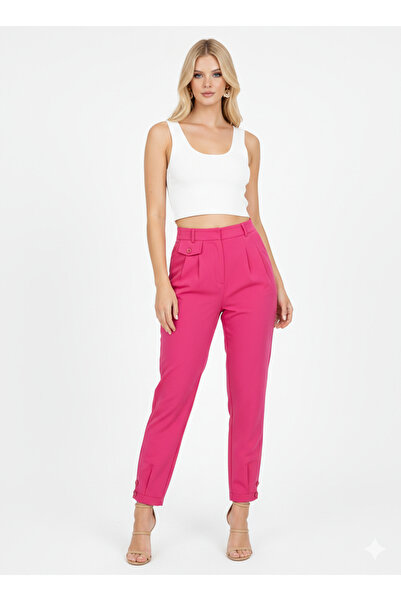 MEGOMEL Button Detailed High Waist Canvas Trousers