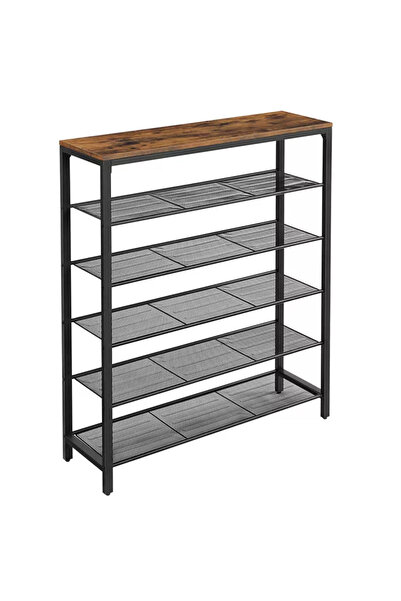 VASAGLE Shoe rack with 5 shelves and top shelf, 100x30x110 cm, rustic brown