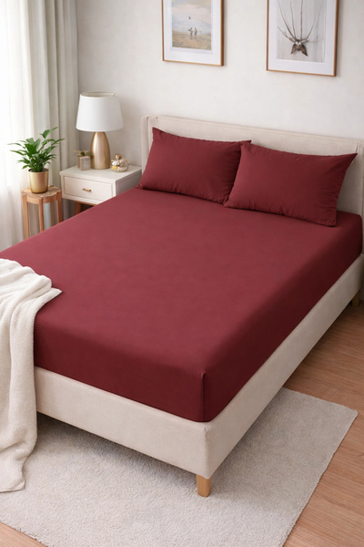 Clasy Ranforce Fitted Sheet Set Double Claret Red Çklç-243 100% Cotton