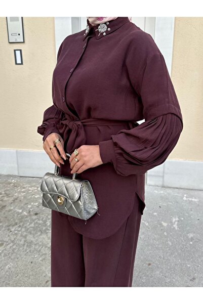 NevaMar طقم تينسل بياقة مطوية وأحجار مزينة على الأكمام