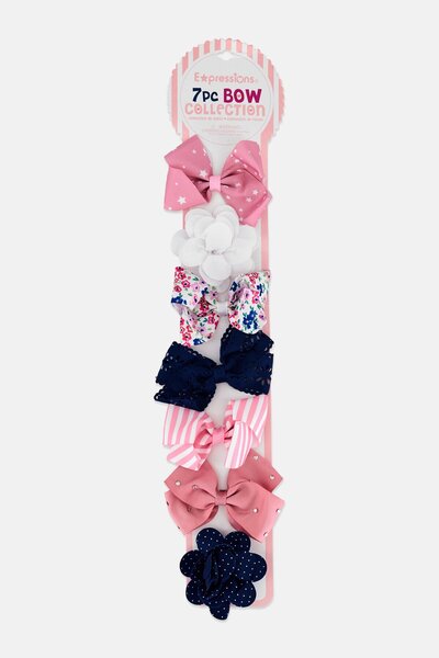Expressions Kids Girl 7 Pieces Hair Bow Set, Assorted
