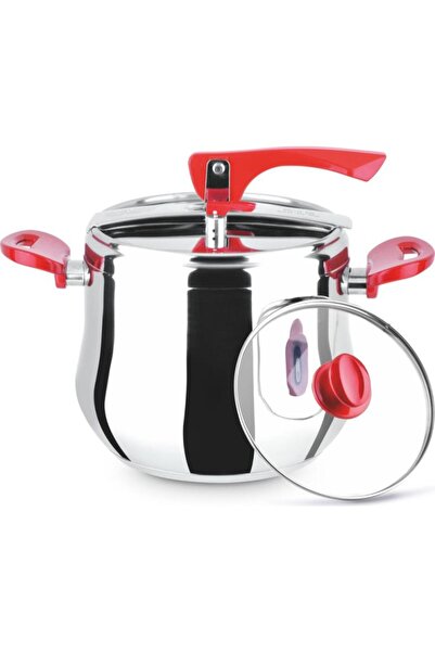 Yonca Lines Special 6 Lt Glass Lid Pressure Cooker Red