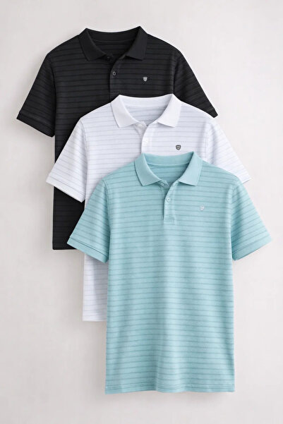 COMBİNE MİCHAİL Men's Short Sleeve Loose 3-Piece Polo Collar T-Shirt