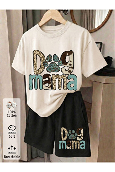 Rayan & Hoor Style Dog mom Printed soft short sleeve top and shorts set