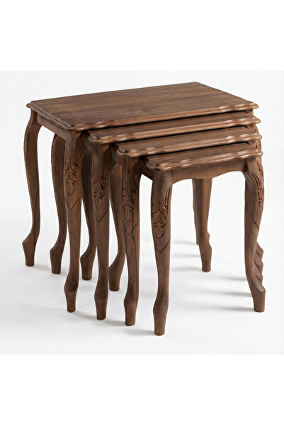 Denla 4'lü Ahşap Zigon Sehpa Takımı - Ceviz Rengi, Lükens Ayak Klasik İç İçe ...