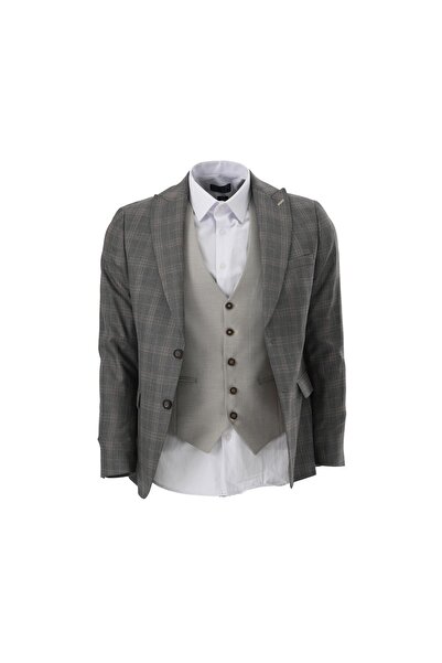 ALEXANDERGARDI Navy Blue Plaid Vest Suit