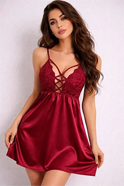 bipamuk Kadın Şık Dantelli Saten Gecelik Premium Parlak Dokulu