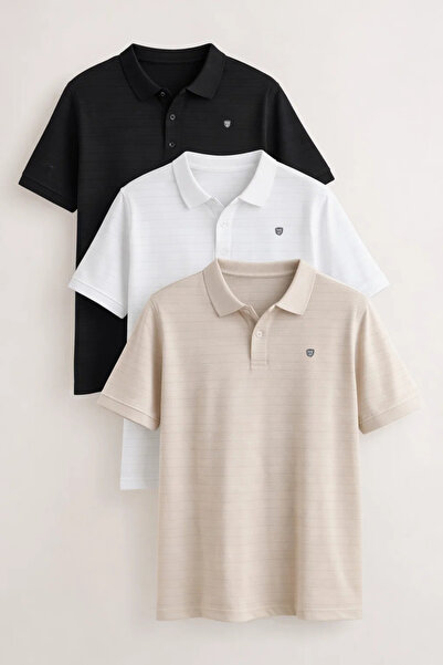 COMBİNE MİCHAİL Men's Short Sleeve Loose 3-Piece Polo Collar T-Shirt