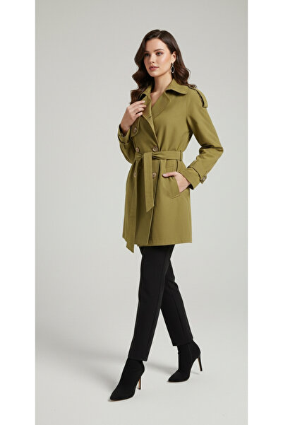 Almira Kadın Kısa Trençkot - Çift Cepli Astarlı Mevsimlik