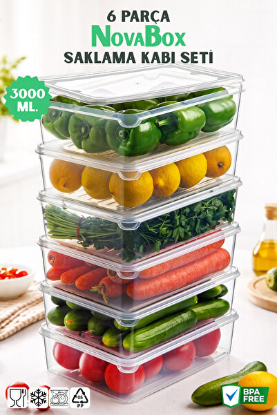 Nandy Home Novabox 3000Ml. 6'lı Set Saklama Kabı - Çok Amaçlı Buzdolabı Organ...