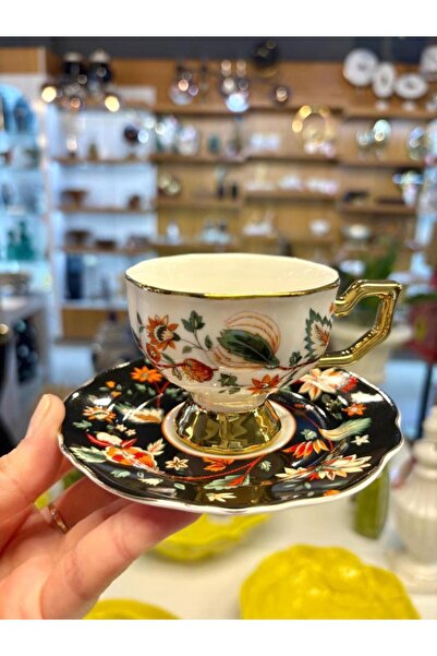 Kosova EVAN SİYAH ÇİÇEKLİ 2 KİŞİLİK TÜRK KAHVESİ FİNCANI