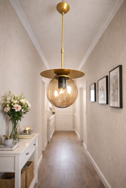 Ömür Avize tırtıl eskitme gold kasa globe camlı sarkıt avize