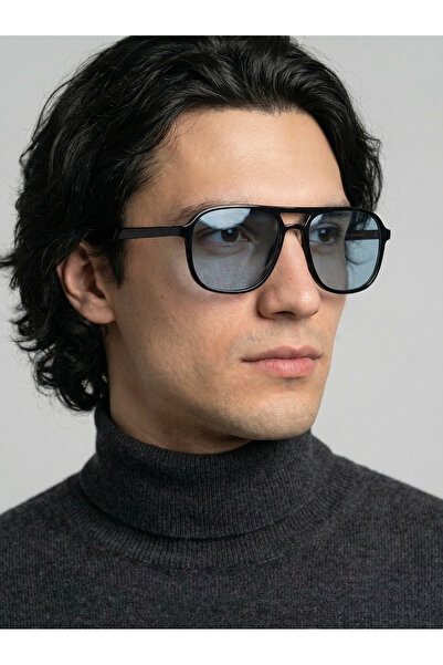 VEGA EYEWEAR Yorg Black Framed Blue Glass Unisex Sunglasses for Men and Women