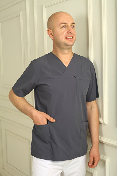 DENİZ İŞ Men's Stretch Fabric Single Top Scrubs - Smoked