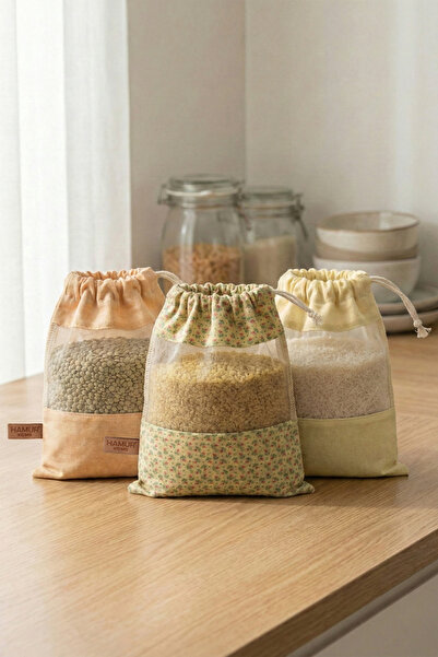 HAMUR Set of 3 Mesh Dry Food Storage Bags 18X20 Kitchen Grain Bag Pouch 104 S...