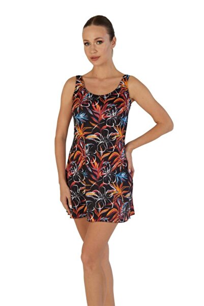 Estiva Dijital Baskı Emprime Likralı İçten Şortlu Elbise Mayo