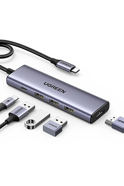Ugreen HUB multifuncțional 5 în 1 USB-C - HDMI 1.4 / 3 x USB-A / USB-C PD 100...