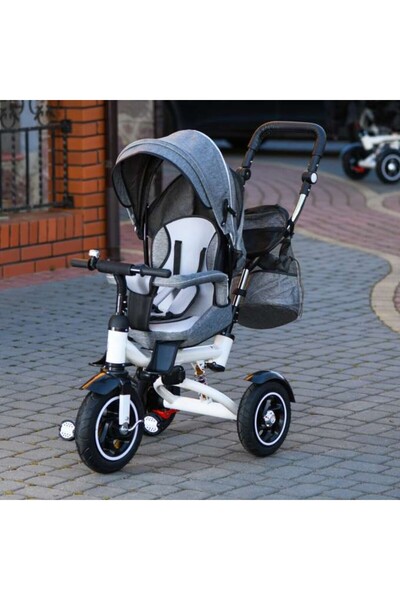 zola Tricicleta 3in1 copii scaun 360° ghidon 70-110 cm 30 kg gri/negru