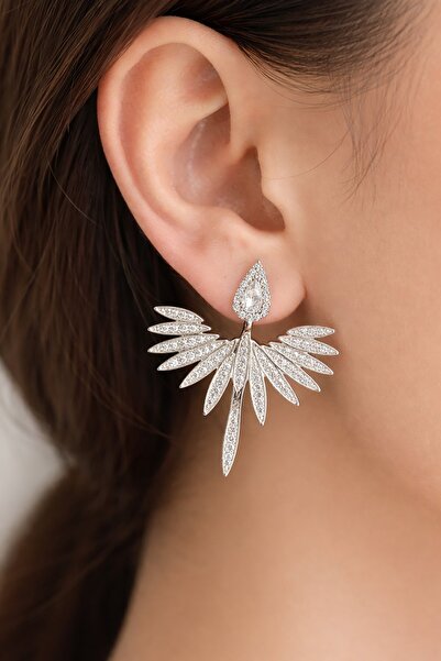 TAKIŞTIR Silver Color Wing Figured Earrings (Pair)