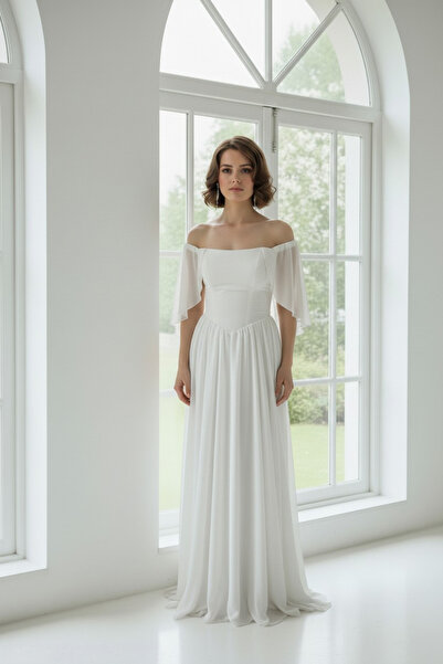 ENDAMIM Στράπλες Νυφικό φόρεμα σιφόν σε γραμμή Α Με φόδρα Με δέσιμο Ασπρόμαυρ...