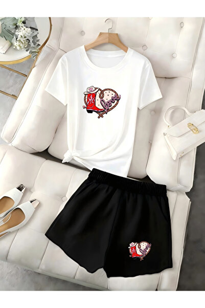 Rayan & Hoor Style Love Printed Shorts T-Shirt Set Streetwear Bottom Top Comb...