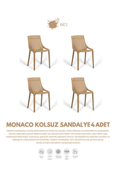 Daim Plastik MONAKO KOLSUZ LÜX CAFE & RESTAURANT SANDALYESİ 4 Lü Set