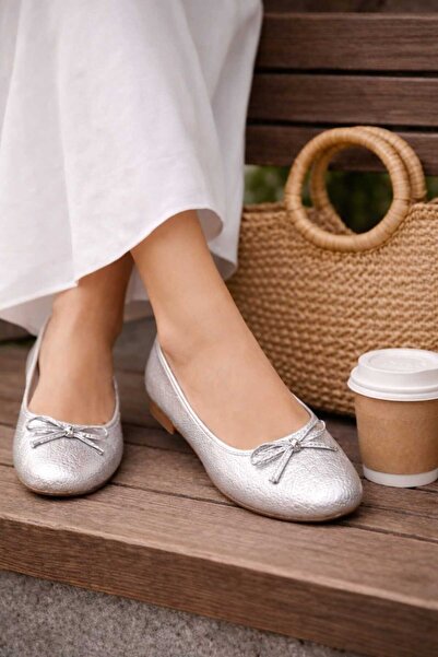 POTEEN Tia Women's Real Leather Soft Ballet Flats C332-Silver