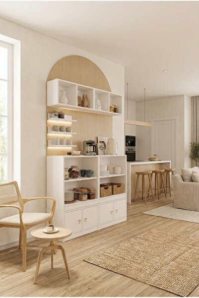 FOR WOMAN DESİGN Ahşap Çok Amaçlı Mutfak Dolabı ve Kahve Köşesi Ünitesi Beyaz...