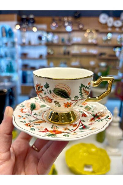 Kosova EVAN BEYAZ ÇİÇEKLİ 2 KİŞİLİK TÜRK KAHVESİ FİNCANI