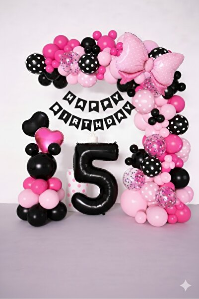 Mehca 5 yaş siyah folyo ve pembe siyah balon şöleni konsepti