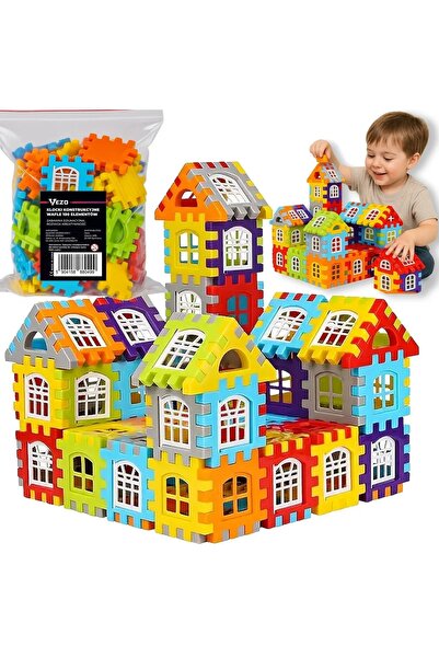 Hurt Set 100 blocuri de constructie, plastic netoxic, multicolor, 5.5x5.5 cm