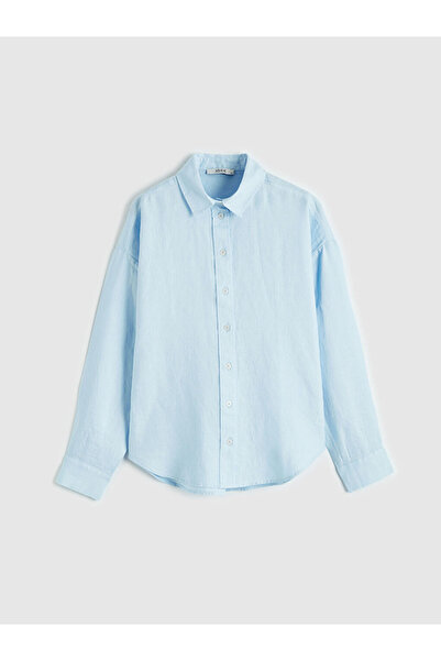 LC Waikiki Blue Oversize Linen Women's Shirt