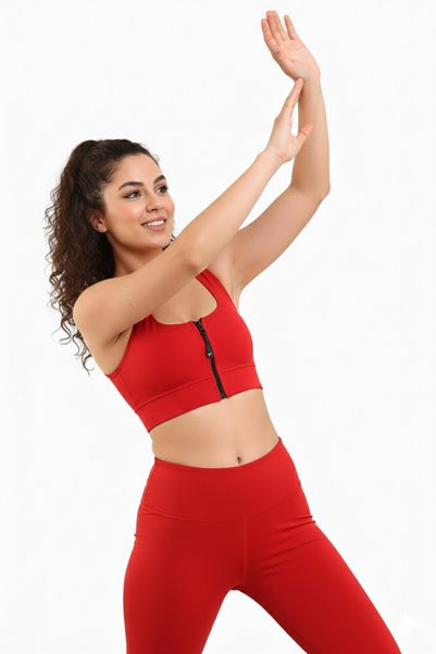 Derucce Red Padded Zippered Sports Bustier - Sports Bra / Cropped Supportive Sports Bra