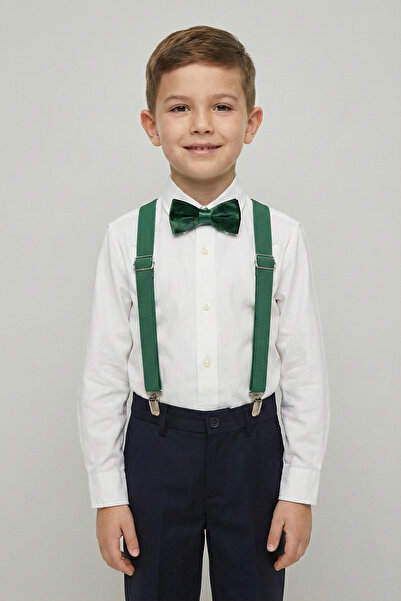 nacar çarşı Αγόρια Λευκό Μακρυμάνικο Πουκάμισο με Πράσινο Παπιγιόν Σετ 23 Απρ...