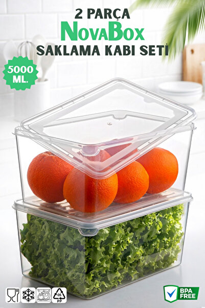 Nandy Home Novabox 5000Ml. 2'li Set Saklama Kabı - Çok Amaçlı Buzdolabı Organ...