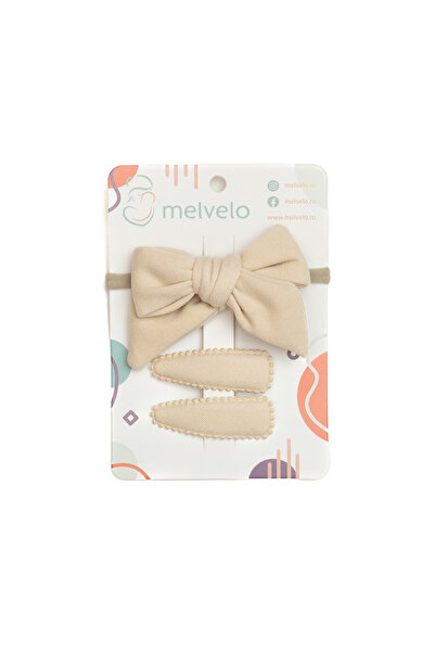 melvelo Set 2 hair clips and 1 headband with bow, baby, cashmere, - Beige 0-4...