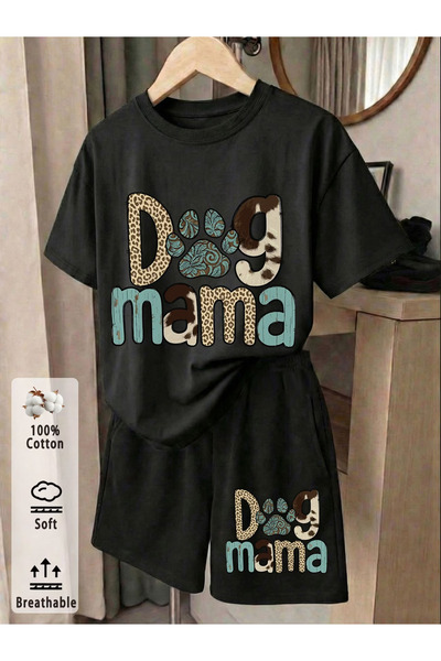 Rayan & Hoor Style Dog mom Printed soft short sleeve top and shorts set