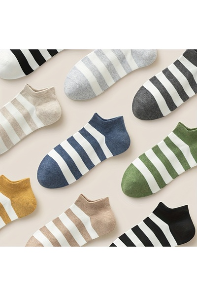 çorapmanya 5 Çift Çizgili Desenli Çok Renkli Desenli Erkek Patik Çorap
