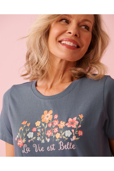 La Vie en Rose تيشيرت قطن برقبة دائرية بنقشة زهور