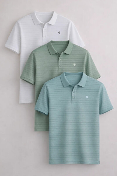 COMBİNE MİCHAİL Men's Short Sleeve Loose 3-Piece Polo Collar T-Shirt