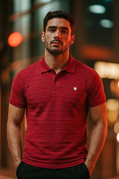 COMBİNE MİCHAİL Men's Short Sleeve Red Loose Polo Collar T-Shirt