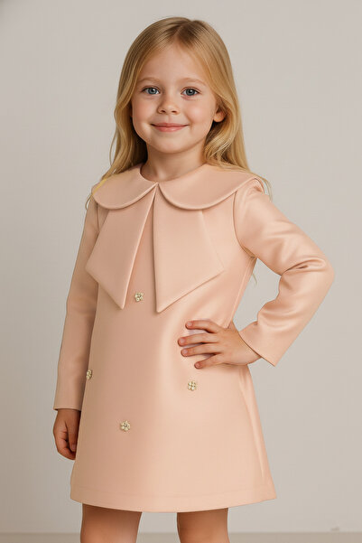 melek golden Rochie pentru fetiță cu broderie de perle – mâneci lungi pentru ...