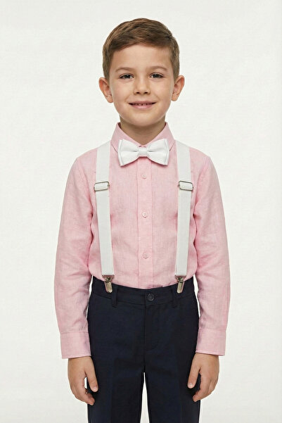 nacar çarşı Cămașă roz cu mânecă lungă pentru băieți, set cu papion cu bretel...