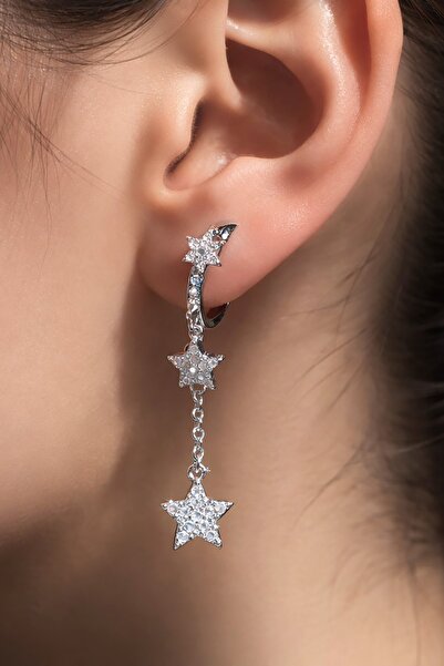 TAKIŞTIR Silver Color Star Figure Dangle Earrings (Pair)