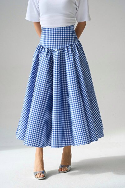 BRTC design Women's Red Gingham Piece High Waist Princess Skirt